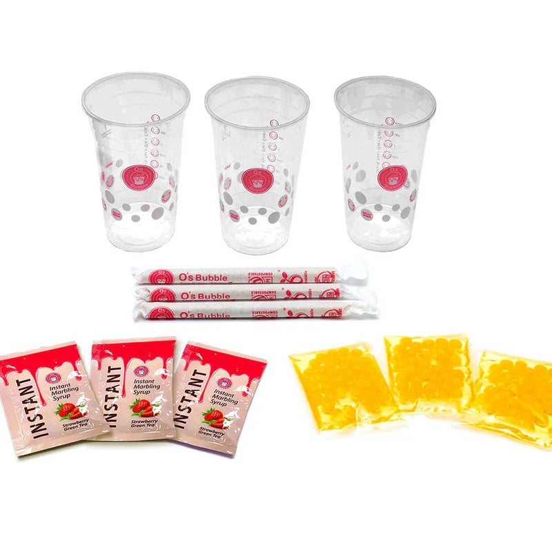 O's Bubble O's Popping Boba Party Kit Strawberry Green Tea 3 Cups 240 Gm - Image 2