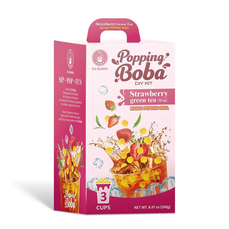 O's Bubble O's Popping Boba Party Kit Strawberry Green Tea 3 Cups 240 Gm - Image 1