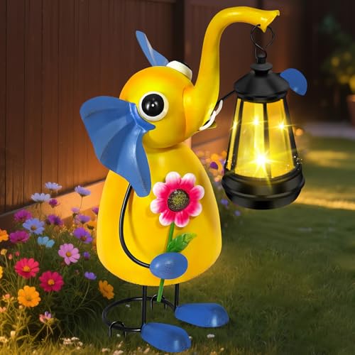 ostritec Solar Outdoor Garden Decor Elephant Statue Lights 14 Metal Elephant with Solar Garden Lights for Outdoor Yard Patio Decor Unique Birthday Gifts for Women Mom Grandma Cute Housewarming Gifts - Image 1