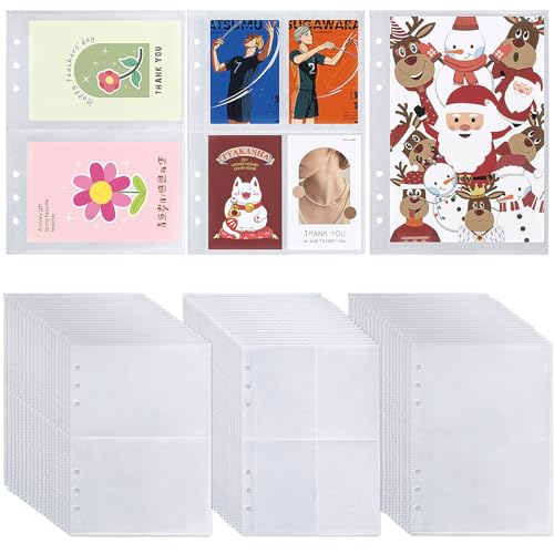 acDesign 60 Sheets A5 Binder Pockets, 3 Size One-Sided Card Binder Sleeves for 6 Ring Binde(4 Pocket 2 Pocket 1 Pocket) - Image 1