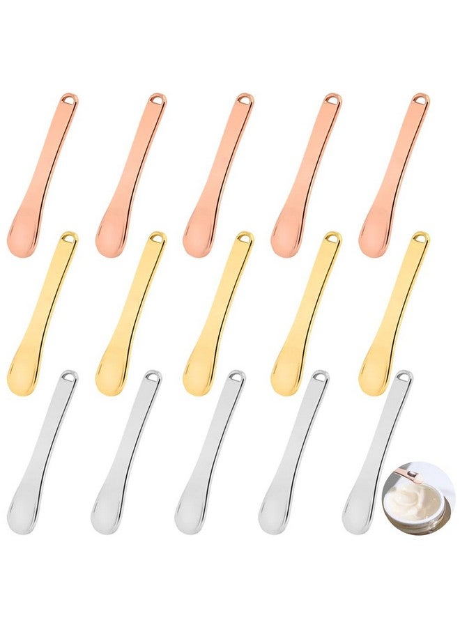 YuCool 15 Pieces Mini Metal Cosmetic Skincare Spatulayucool Mini Reusable Mask Facial Scoopfor Facial Cosmetic For Face Mask Cream(3 Colors) - Image 1