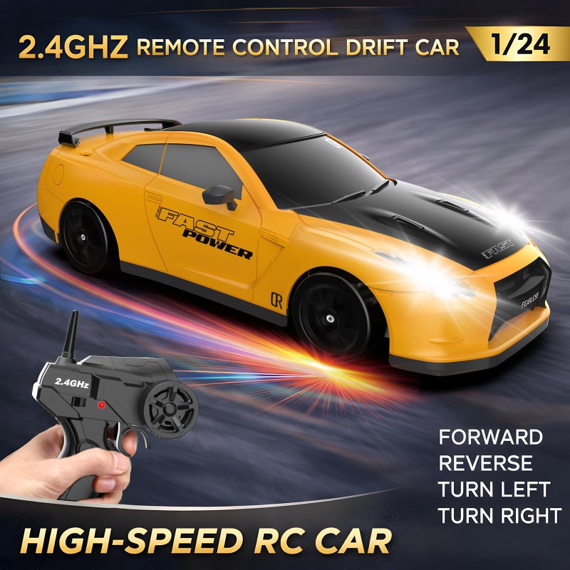 Desdoni Remote Control Car RC Drift Car 24GHz 124 Scale 4WD 20KMH High Speed Model Vehicle with LED Lights Drifting Tire Racing Sport Toy Car for Adults Boys Girls Kids Gift 2Pcs Rechargeable Batteries - Image 3