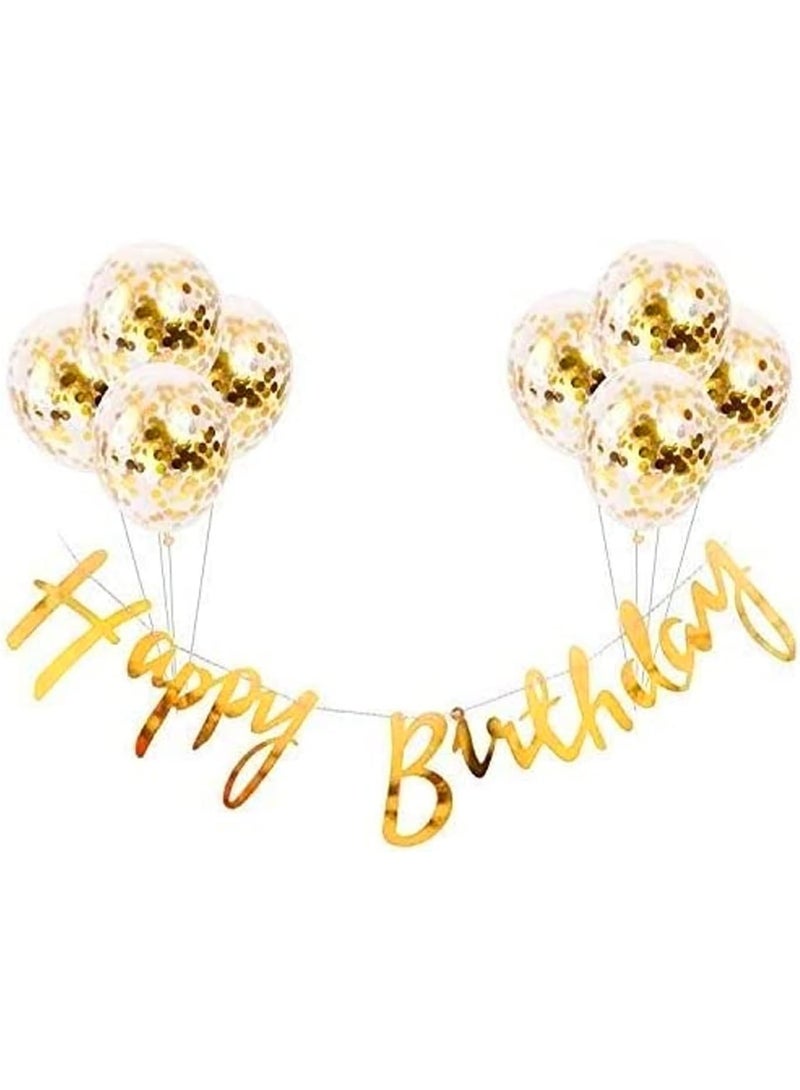 9-Piece Happy Birthday Decoration Set – Gold Happy Birthday Banner with Confetti Balloons and Ribbon – Birthday Party Decoration for Boys, Girls, Men & Women - Image 1