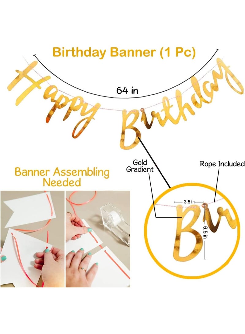 9-Piece Happy Birthday Decoration Set – Gold Happy Birthday Banner with Confetti Balloons and Ribbon – Birthday Party Decoration for Boys, Girls, Men & Women - Image 2