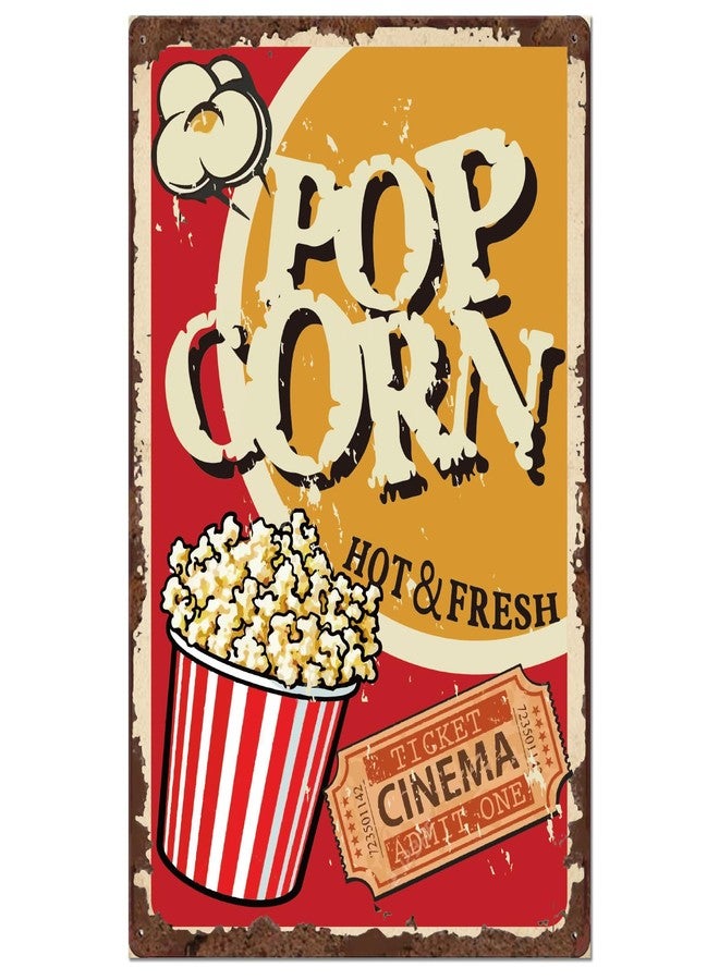 SUPERDANT Popcorn Tin Signs Cinema Metal Sign Poster Movie Theater Store Vintage Wall Art Plaque Home Theaters Wall Decor for Kitchen Living Room Bedroom Bar Man Cave Garage Decoration Gifts - Image 1