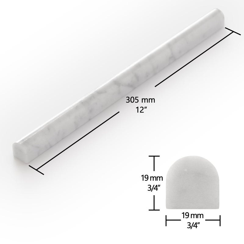 sunwings 10-Pack Carrara White Marble Pencil Liner Tile, 3/4" x 12" Honed Natural Stone Bullnose Tile Edge Trim Molding for Kitchen Backsplash, Bathroom and Shower Wall - Image 2