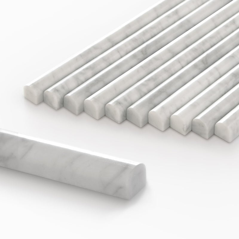 sunwings 10-Pack Carrara White Marble Pencil Liner Tile, 3/4" x 12" Honed Natural Stone Bullnose Tile Edge Trim Molding for Kitchen Backsplash, Bathroom and Shower Wall - Image 1