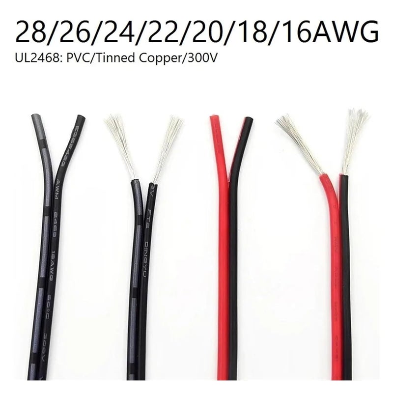 كابل نحاسي كهربائي بقطر 28، 26، 24، 22، 20، 18، 16 AWG لأضواء شريط LED، كابل إضاءة بقابلية تمديد مصنوع من PVC، بألوان أبيض، أسود، أحمر، مطابق لمعيار UL2468 (BK-WH، 10 متر، قطر 28 AWG) - Image 2