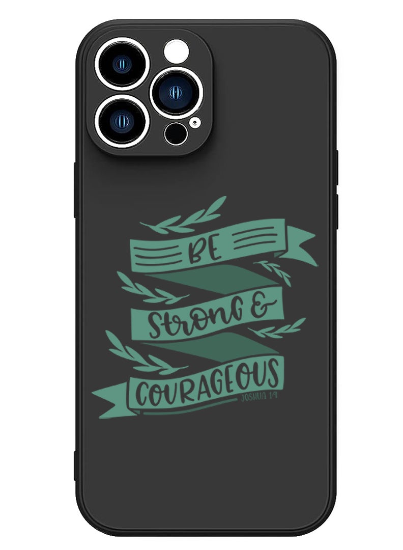 Theodor غطاء سليم واقي من السيليكون السائل مع حماية كاملة للجسم مضاد للخدش ومضاد للصدمات لجهاز iPhone 15 Pro Max باللون الأسود - كن قويًا وشجاعًا - Image 1