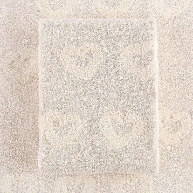 Quera 2 Pack Valentine's Day Hand Towels Beige Heart 3D Embroidered Cotton Bathroom Decorative Towels Set for Drying, Cleaning, Cooking, Holiday 13.7'' x 29.5'' - Image 4