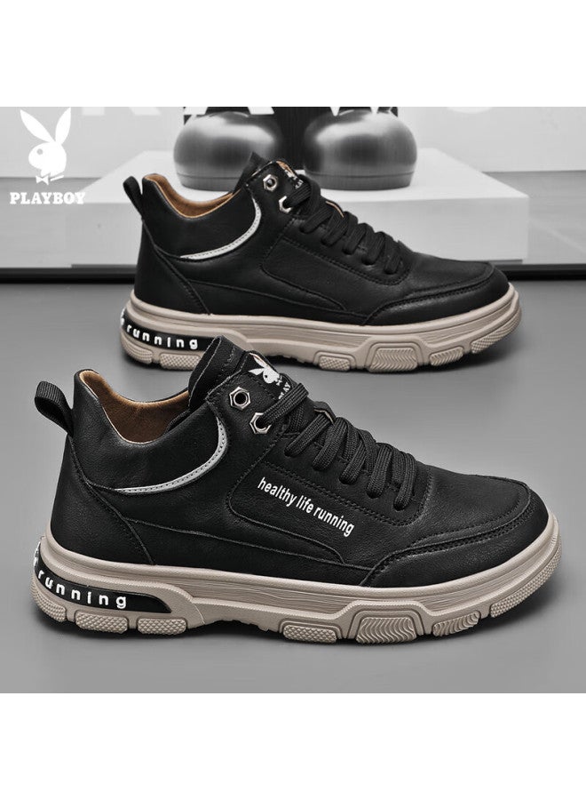 Playboy Men's High-top Work Boots  Autumn Winter Casual Thick-soled Martin Shoes Black Size 43 - Image 5