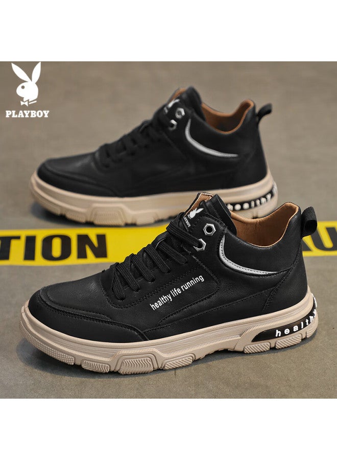 Playboy Men's High-top Work Boots  Autumn Winter Casual Thick-soled Martin Shoes Black Size 43 - Image 4
