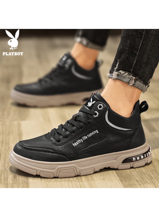 Playboy Men's High-top Work Boots  Autumn Winter Casual Thick-soled Martin Shoes Black Size 43 - Image 2