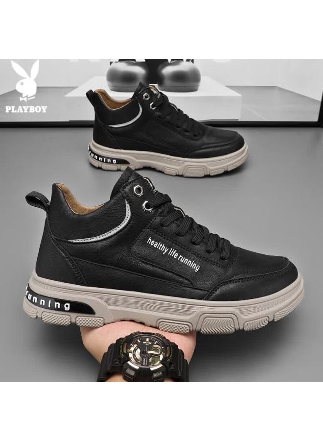 Playboy Men's High-top Work Boots  Autumn Winter Casual Thick-soled Martin Shoes Black Size 43 - Image 3