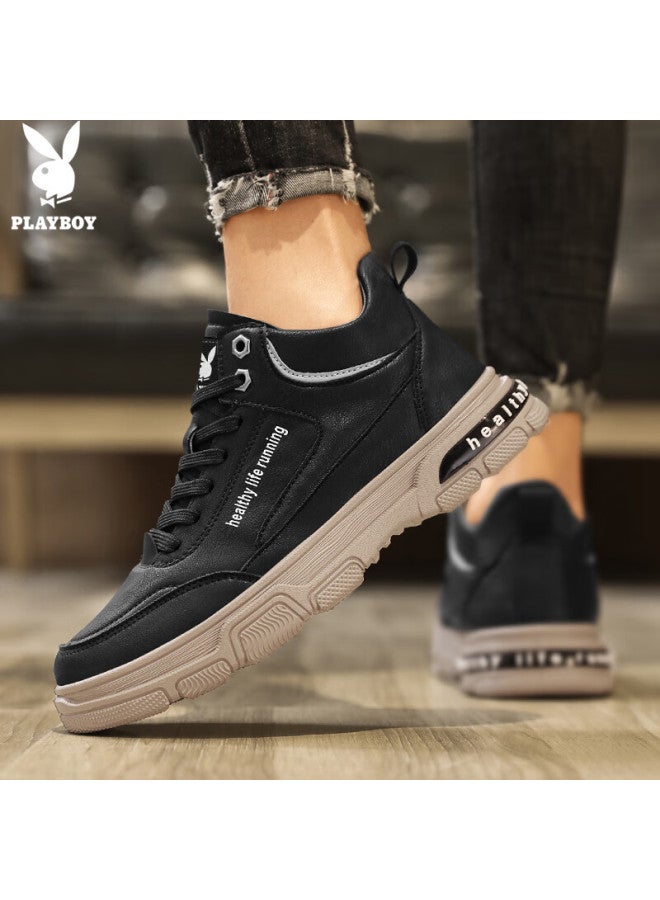 Playboy Men's High-top Work Boots  Autumn Winter Casual Thick-soled Martin Shoes Black Size 43 - Image 1