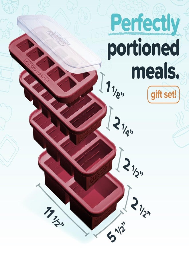 Souper Cubes Gift Set - Kitchen Set With 2 Tbsp, 1/2 Cup, 1 Cup, and 2 Cup Silicone Freezer Trays With Lids - Meal Prep and Kitchen Storage Solutions - Cranberry - Image 2
