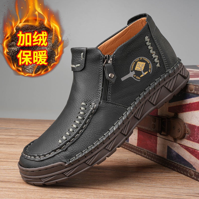 Plus Size Men'S Shoes Casual Leather Shoes Breathable Shoes Fashionable Shoes Genuine Leather Quality Shoes Fashionable Fashionable Shoes Single-Layer Shoes Men'S Cotton Boots - Image 1