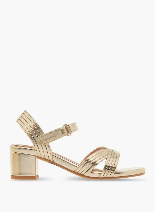Celeste Girls Strappy Block Heel Sandals with Hook and Loop Closure