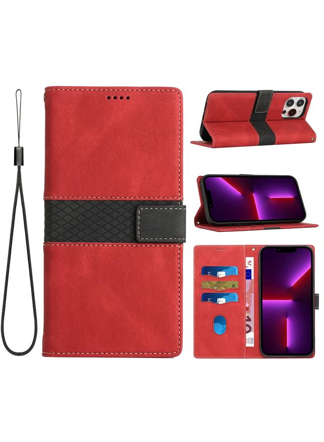 S-TOP Case For iPhone 13 Pro Grid Stitching Leather Phone Case with Lanyard - Image 1