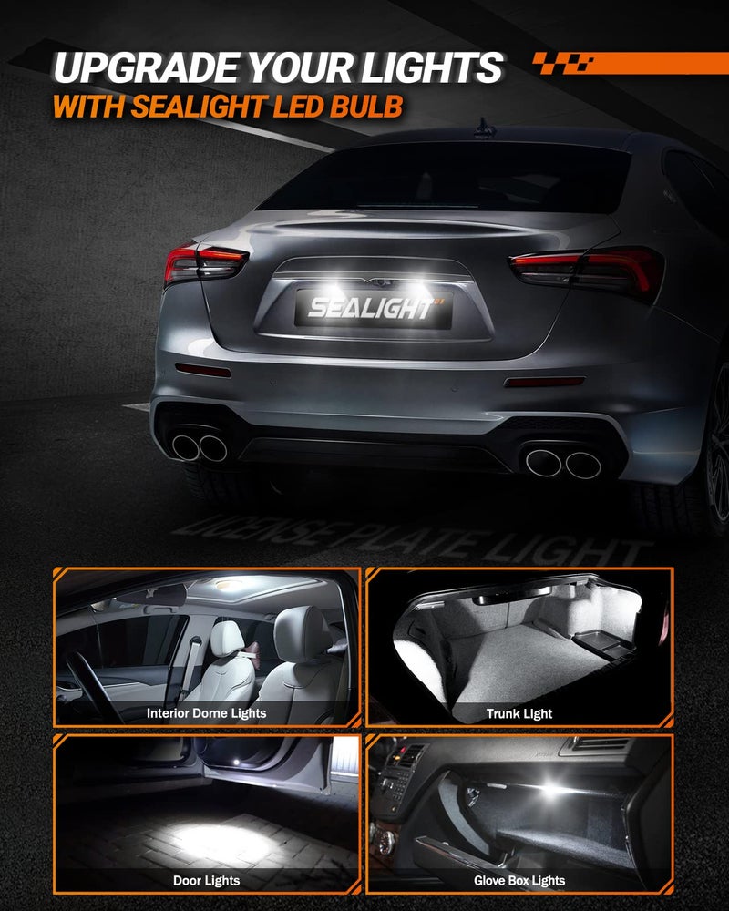 SEALIGHT 194 LED Light Bulbs 6000K White, W5W 168 2825 T10 Car Interior Light Bulb Replacement for License Plate Light, Dome Light, Map Light, Courtesy Light, Pack of 6 - Image 2