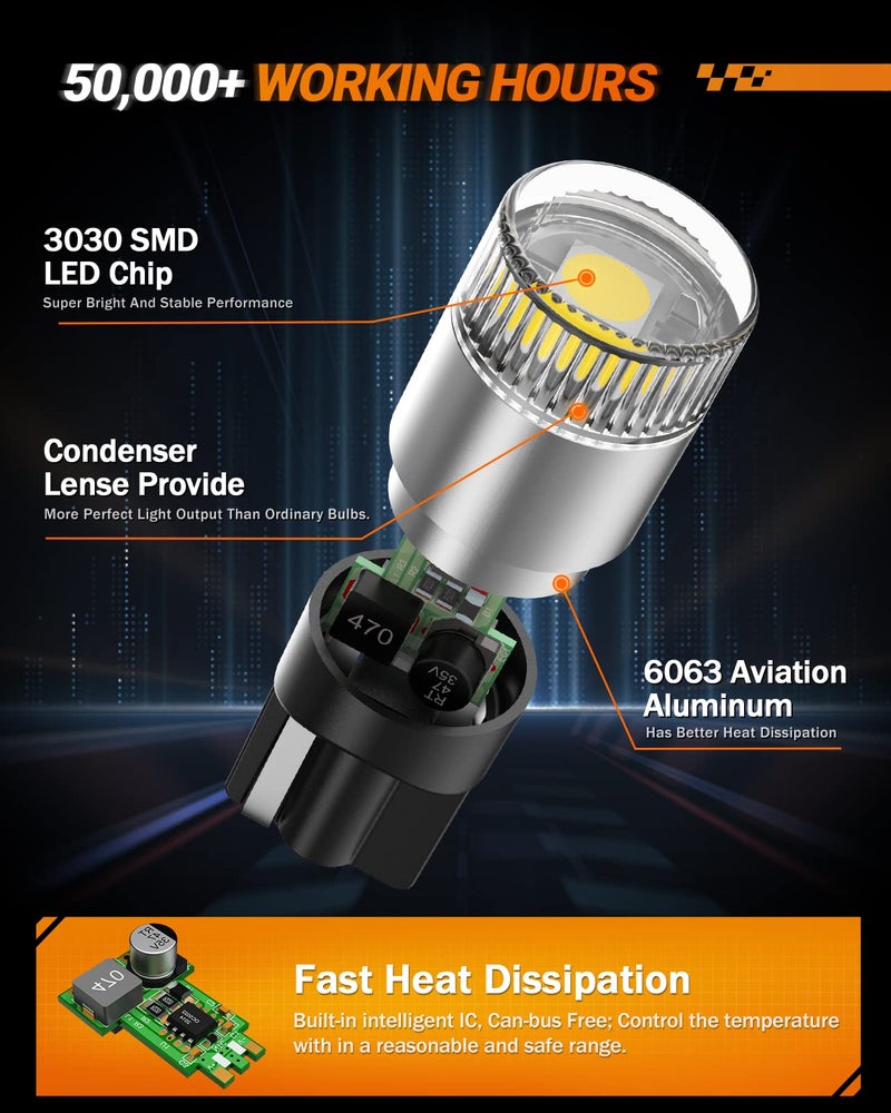 SEALIGHT 194 LED Light Bulbs 6000K White, W5W 168 2825 T10 Car Interior Light Bulb Replacement for License Plate Light, Dome Light, Map Light, Courtesy Light, Pack of 6 - Image 5