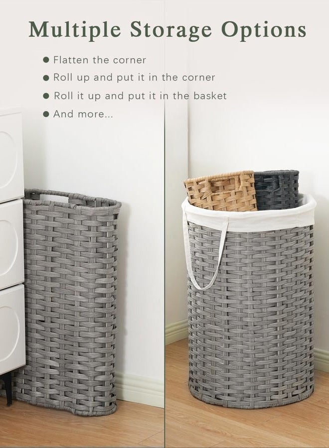 SETVSON Laundry Hamper with Lid Laundry Basket with Lid 19.0 Gal (72 L) Round Wicker Laundry Basket Handwoven Rattan Basket with Lid Removable Bag 2 Mesh Bags Handles for Living Room Bathroom Gray - Image 5