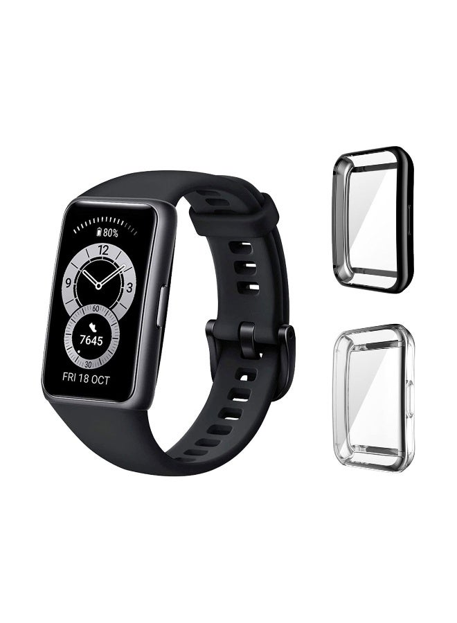 【2 Pack】 Protective Cover compatible with HUAWEI Band 6HUAWEI Band 7 Case, TPU Case with Screen Protector, 【Anti Scratch】 Drop Proof Waterproof Silicone TPU Cover   Black  Transparent - Image 1