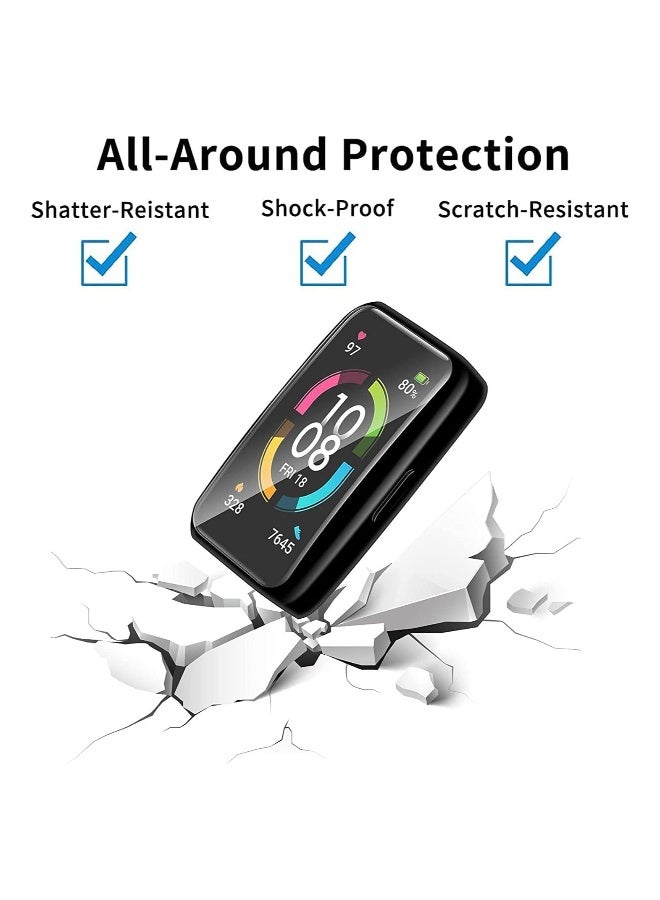 【2 Pack】 Protective Cover compatible with HUAWEI Band 6HUAWEI Band 7 Case, TPU Case with Screen Protector, 【Anti Scratch】 Drop Proof Waterproof Silicone TPU Cover   Black  Transparent - Image 2