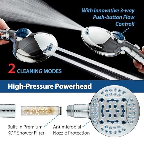 Hotel Spa AquaCare 4X High Pressure 10-mode Filter Handheld Shower Head with Dual Power Wash - Clean Tub, Tile & Pets, Remove Chlorine, Metals & Toxins from Water to Protect Skin, Hair & Nails. Chrome Finish - Image 5