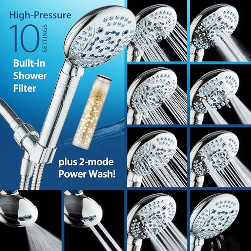 Hotel Spa AquaCare 4X High Pressure 10-mode Filter Handheld Shower Head with Dual Power Wash - Clean Tub, Tile & Pets, Remove Chlorine, Metals & Toxins from Water to Protect Skin, Hair & Nails. Chrome Finish - Image 4