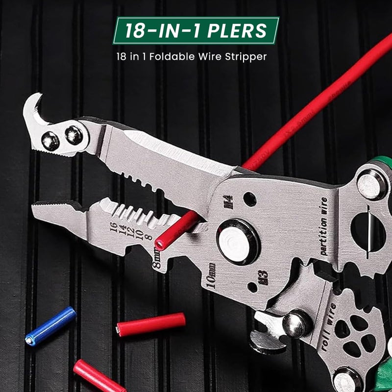Serplex Folding Wire Cutter 18 in 1 Multifunctional Wire Cutter Stripper Tool Folding Handle Design Carbon Steel Wire Cutter Wire Stripper Crimper Portable Crimping Tool for Electrician - Image 5