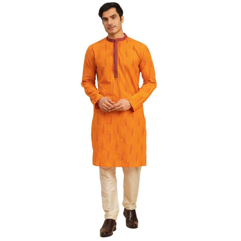 ARCHATTIRE Men’s Orange Cotton Long Kurta for Men - Image 1