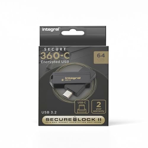 Integral Secure 360-C 64GB Software Encrypted USB Flash Drive - USB-C Connector - 256-bit AES encryption - Compatible with Mac, MacBook, PC, Laptop - Image 1