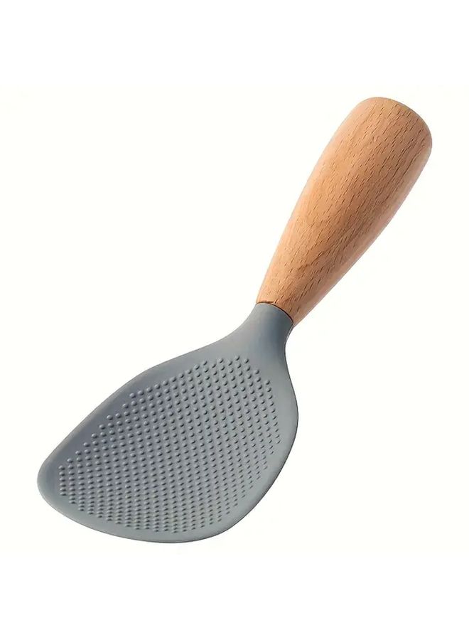 White Wooden Handle Silicone Rice Scoop Heat Resistant Kitchen Spoon For Non Stick Pans - Image 3