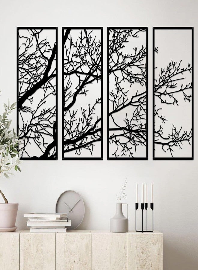 ESTART 4 Pieces Tree of Life Metal Wall Decor, Black Tree Branch Metal Wall Art, Tree Sign Wall Hangings for Home Garden Office Living Room Indoor Outdoor (Large) - Image 1