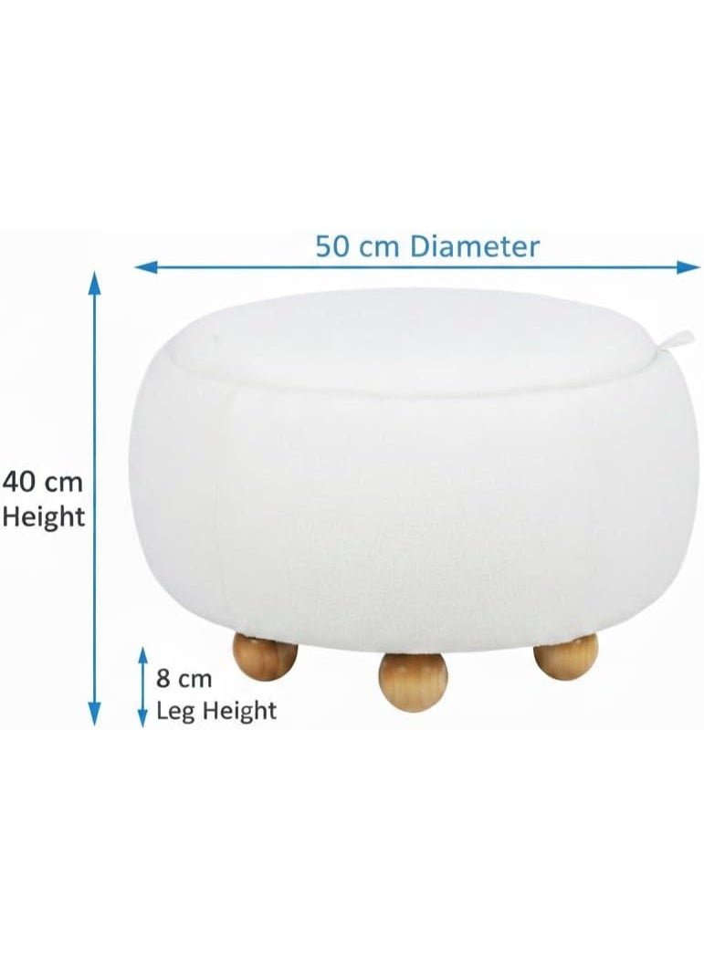 White round ottoman with wooden legs, modern versatile design, convertible storage table - Image 3