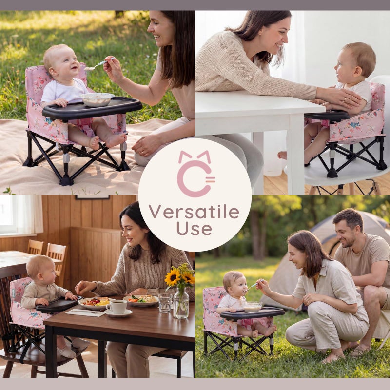 AskCat Booster Seat for Kitchen Chair with Removable Tray, Portable Foldable Baby Chair for Babies 6-36 Months, Indoor Outdoor Toddler Camping Chair (Pink Floral Design) - Image 5