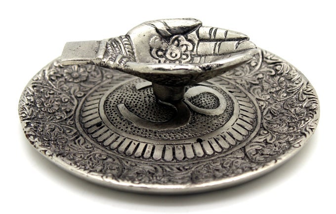 TIBETAN INCENSE BURNER OFFERING HANDS WITH OM 45 INCHES DIAMETER X 125 INCHES HIGH