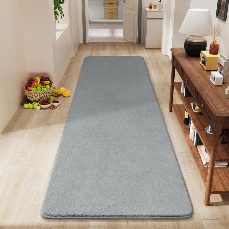 Amearea Modern Soft Hallway Runner Rug, 2x6 Feet Washable Runner Rugs for Hallway, Grey Fluffy Rug Bedroom Bedside Rugs, Non Slip Memory Foam Rug Carpet for Entrance Kitchen Living Room Decor - Image 1