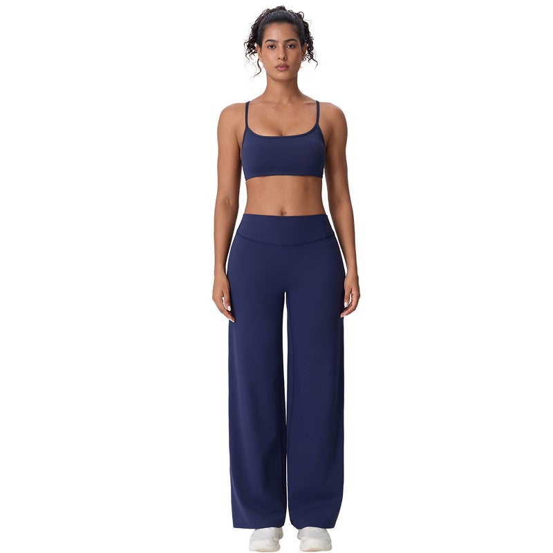 Women's Cross-back Strap Yoga Set with High Waist Wide Leg Pants