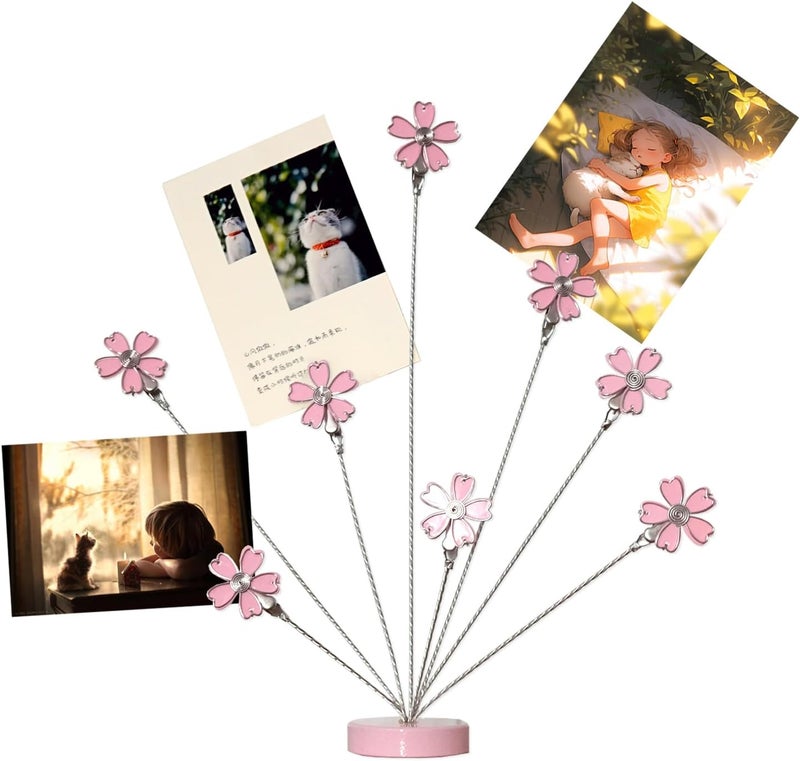 TFu 8-Branch Family Tree Picture Frame Holder, Card Photo Clips Holder Desk Stand for Memo Paper Note Photo Christmas Wedding Card Display (Cherry Blossoms) - Image 1