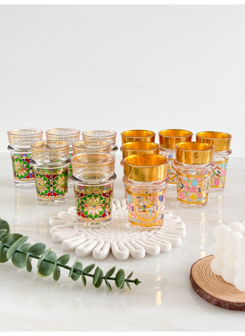 YOLOLAND 12-Piece Arabic Coffee Cup Set 6-Piece Pink with 6-Piece Green,170ml Teacups，Glassware Coffee Mugs  Vintage Drinking Glassware for Water Milk Latte Cappuccino Dessert Beverage,Cup sets gift  - Image 2