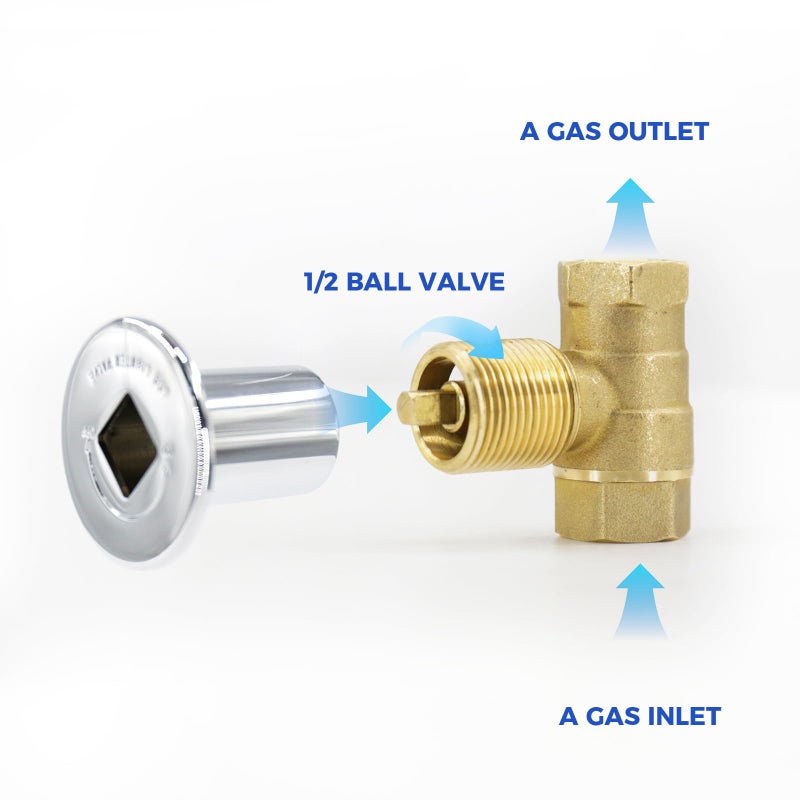 Himaweek 1/2 Inch Straight Gas Key Valve Kit for Fire Pit Fireplace with Flange and 3 Inches Key, Chromed (1/2'' Kit) - Image 5