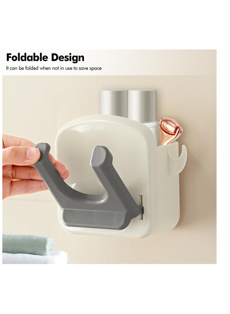 Excefore Wall Mounted Hair Dryer Holder, Foldable Blow Dryer Rack with Storage Box, Hair Styling Product Care Tool Organizer, Bath Supplies Accessories Tray Stand (Off-White) - Image 5