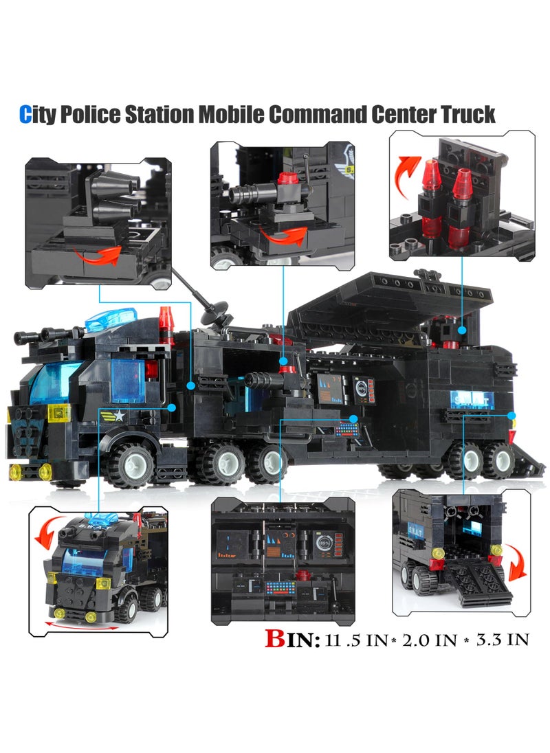 EP EXERCISE N PLAY 1110 PCS SWAT City Police Station Mobile Command Center Truck Car Building Blocks Set in 25 Different Models Police Cars, Helicopter, Boat, with Storage Box Roleplay Toys Gift for Kids Boys Girls 6-12  - Image 2
