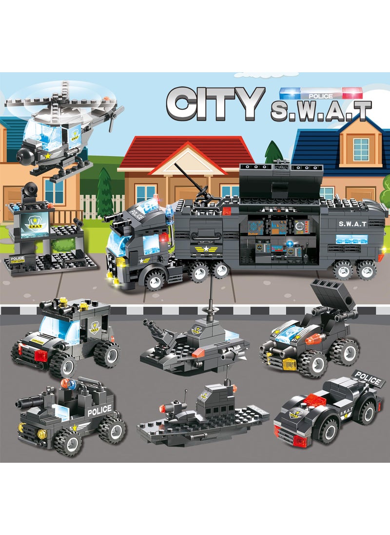 EP EXERCISE N PLAY 1110 PCS SWAT City Police Station Mobile Command Center Truck Car Building Blocks Set in 25 Different Models Police Cars, Helicopter, Boat, with Storage Box Roleplay Toys Gift for Kids Boys Girls 6-12  - Image 3
