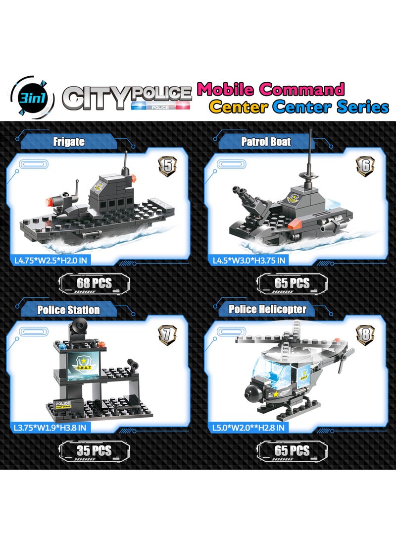 EP EXERCISE N PLAY 1110 PCS SWAT City Police Station Mobile Command Center Truck Car Building Blocks Set in 25 Different Models Police Cars, Helicopter, Boat, with Storage Box Roleplay Toys Gift for Kids Boys Girls 6-12  - Image 5
