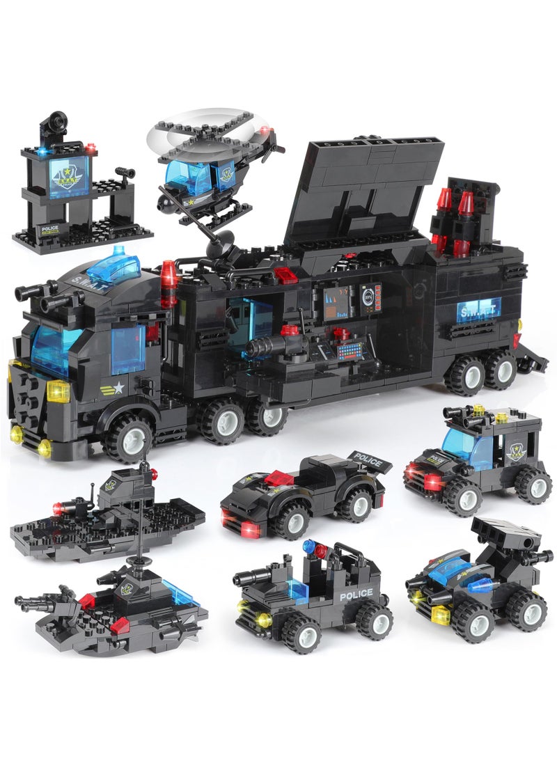 EP EXERCISE N PLAY 1110 PCS SWAT City Police Station Mobile Command Center Truck Car Building Blocks Set in 25 Different Models Police Cars, Helicopter, Boat, with Storage Box Roleplay Toys Gift for Kids Boys Girls 6-12  - Image 1