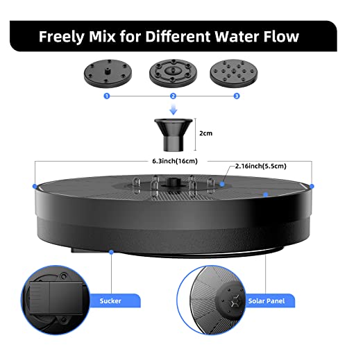 AMIAEDU نافورة شمسية AMIAEDU، مضخة مياه 4W مدعومة للطائر مع أضواء LED، 7 فوهات ومثبت لحديقة الطائر الطنان، بركة، مسبح، حوض سمك، أسود - Image 3