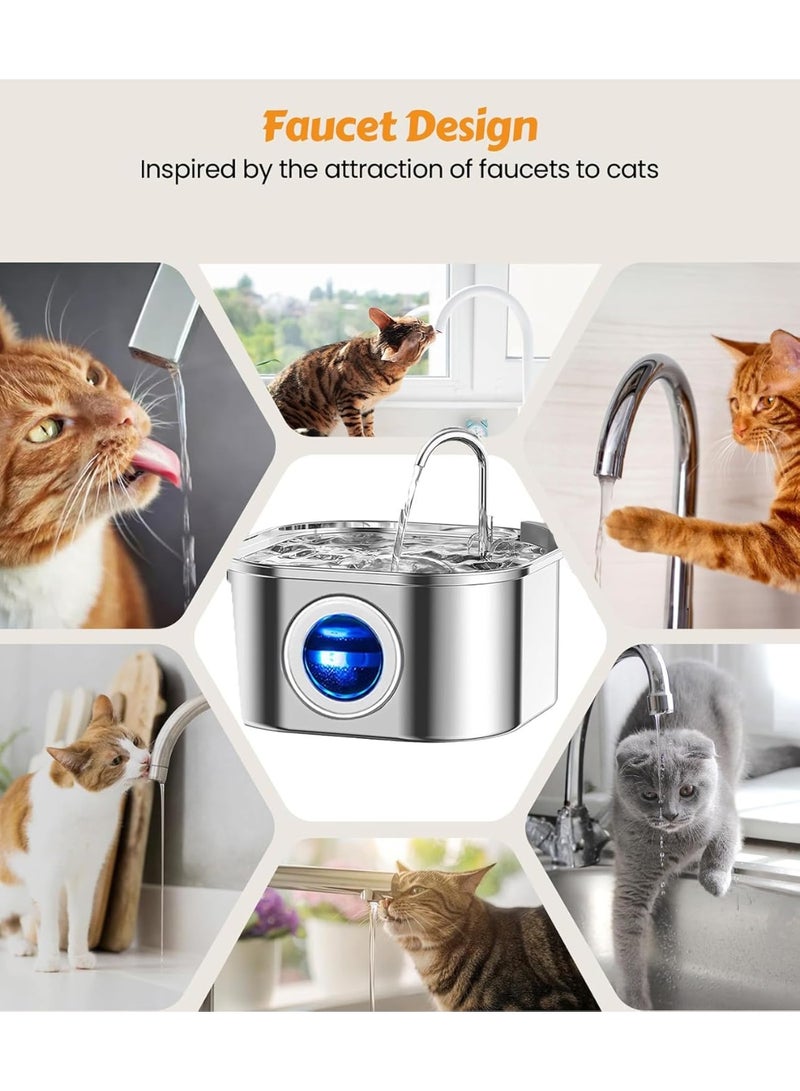 Beauenty Stainless Steel Cat Water Fountain 3.2L, Ultra-Quiet Pet Water Dispenser with Pump, Activated Carbon Filter and View Window for Cats and Small Dogs - Image 5